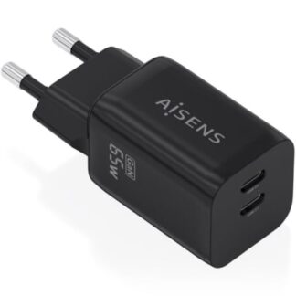 Cargador de Pared GaN Aisens A110-1030/ 2xUSB Tipo-C/ 65W/ Negro