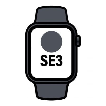 Apple Watch SE3/ GPS/ 44mm/ Caja de Aluminio Medianoche/ Correa Deportiva Negra M/L